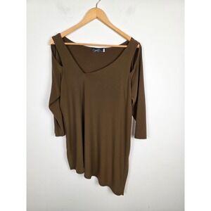 Sympli Women Brown Cold Shoulder Asymmetrical Tunic Top Size‎ 12